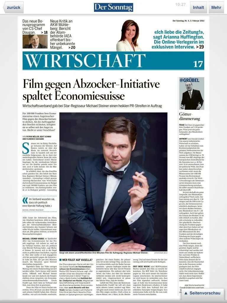 Bild zum Beitrag ‹Economiesuisse Grounding›