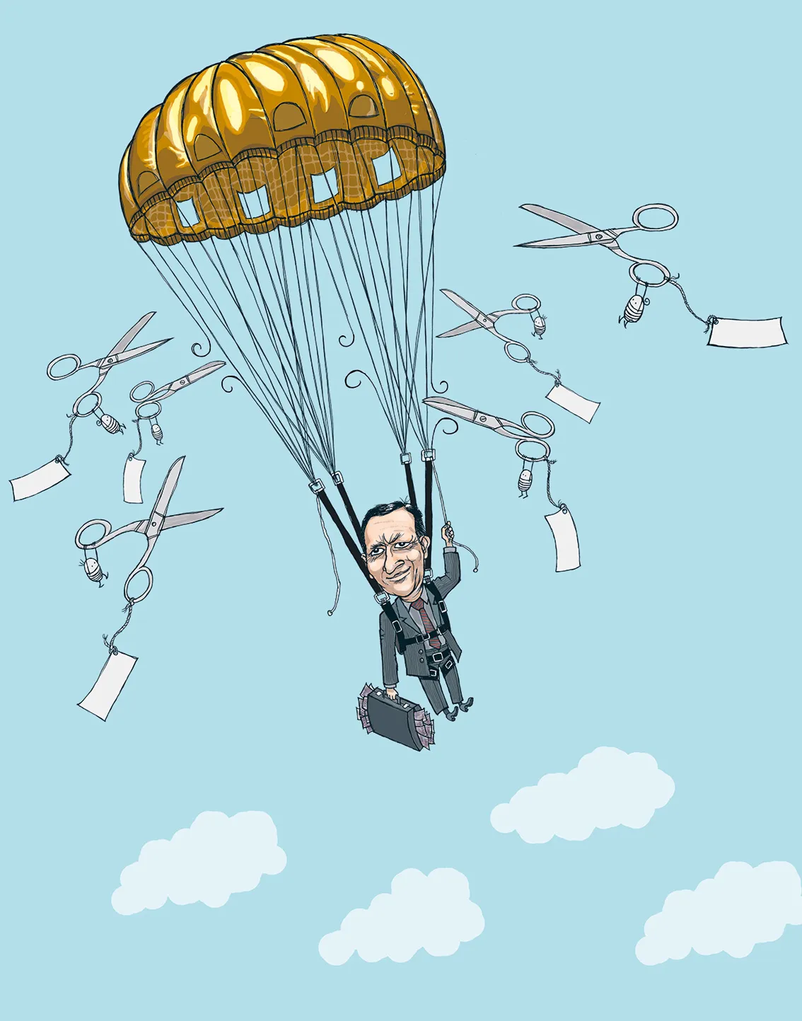 Im Gegensatz zu Vasella hat Economiesuisse keinen Fallschirm eingepackt (Illustration Andy Fischli). http://www.abzocker-stoppen.ch